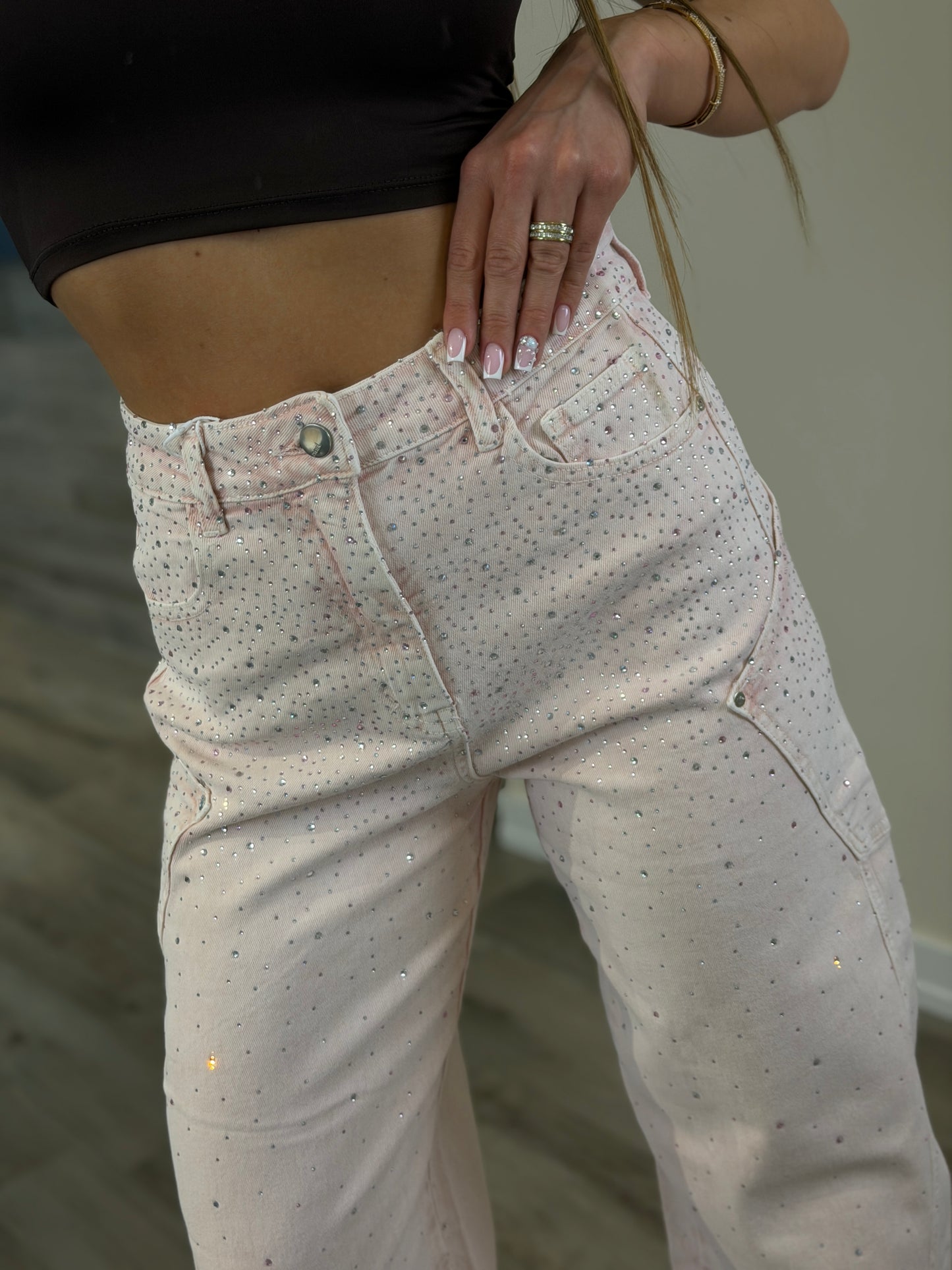 'Dirty Diamonds' fully rhinestone-embellished jeans