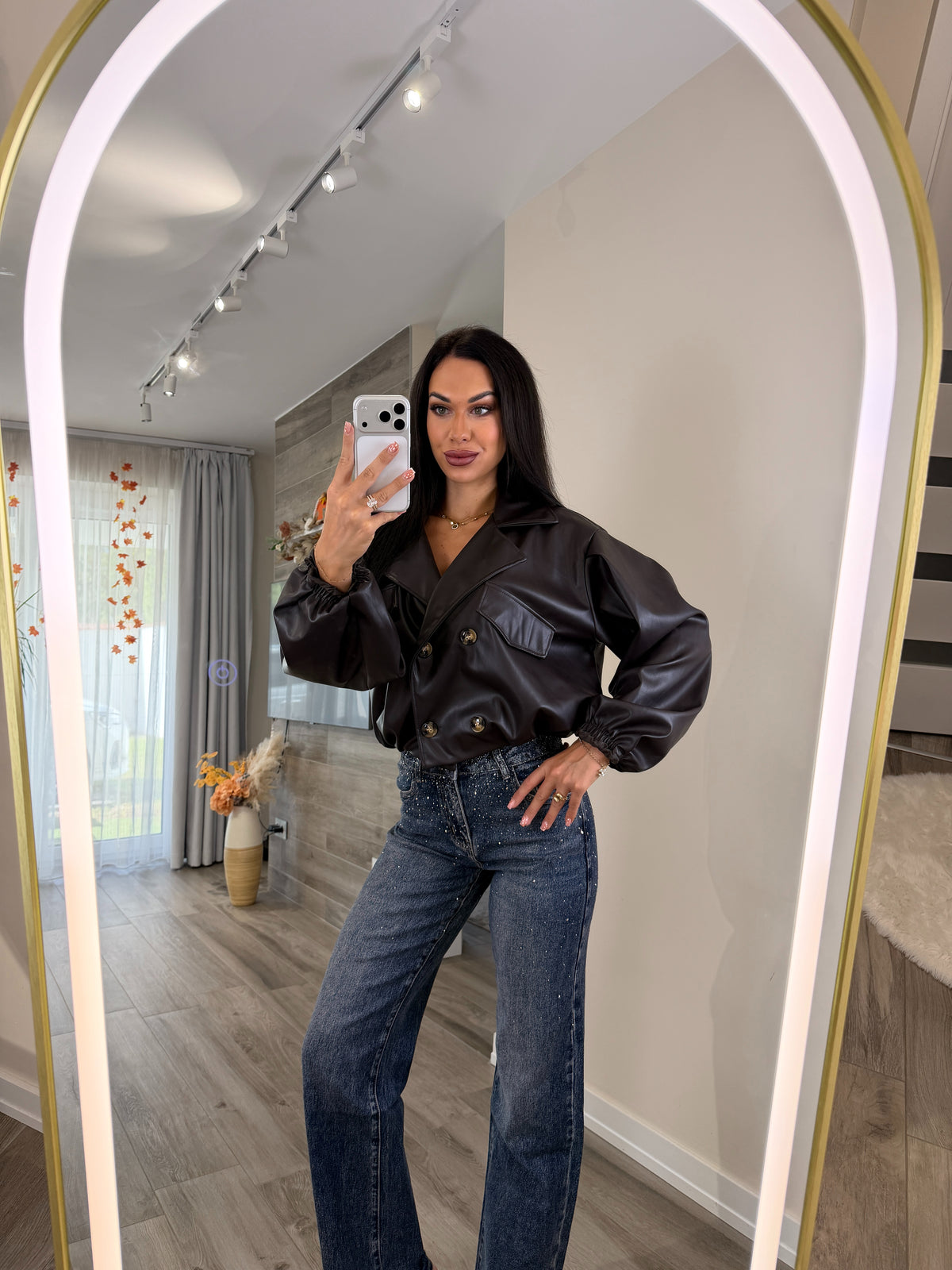 ‘Cool Girl' oversize sötétbarna bőrkabát