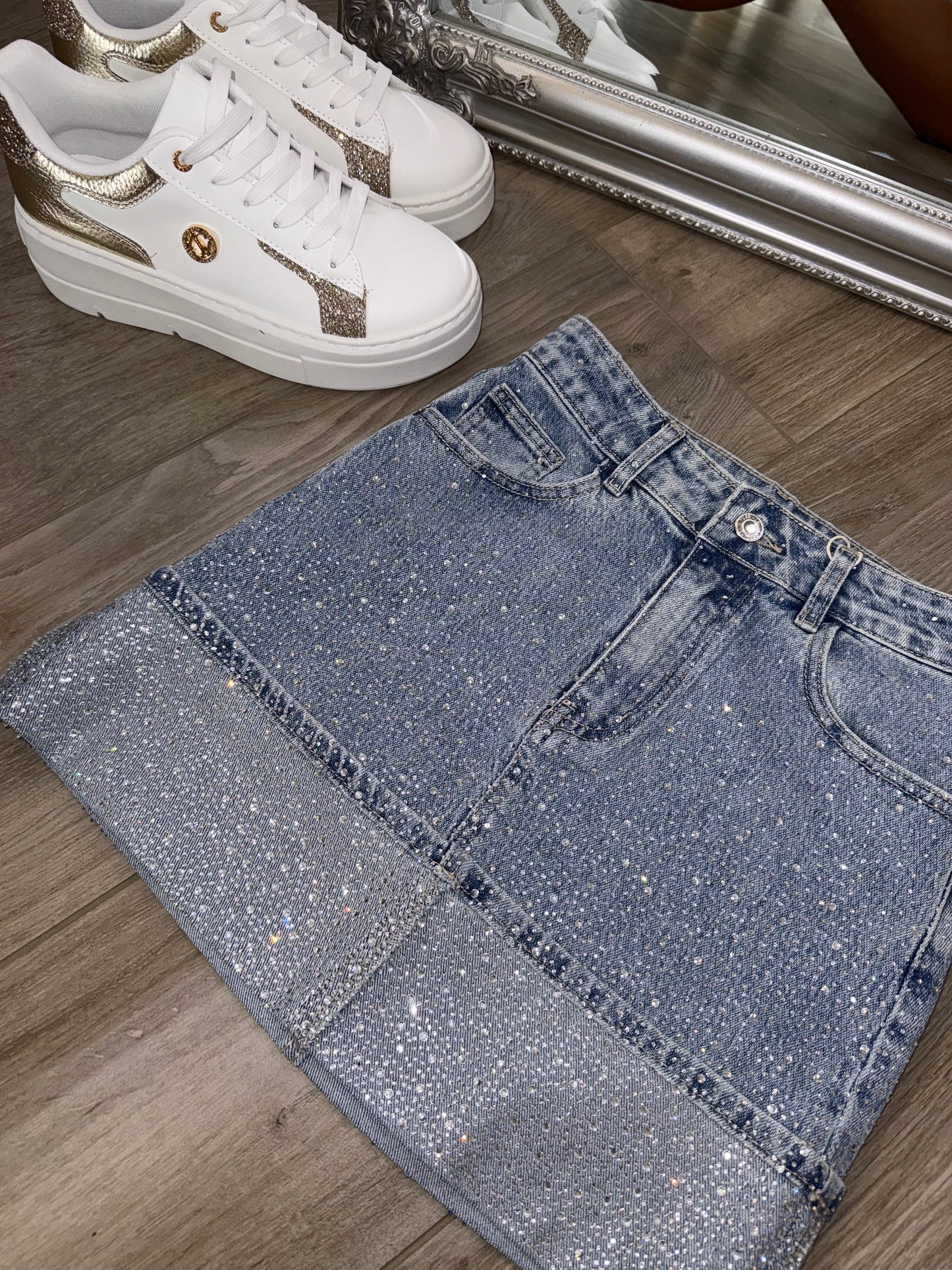 'Ice Queen' rhinestone denim skirt