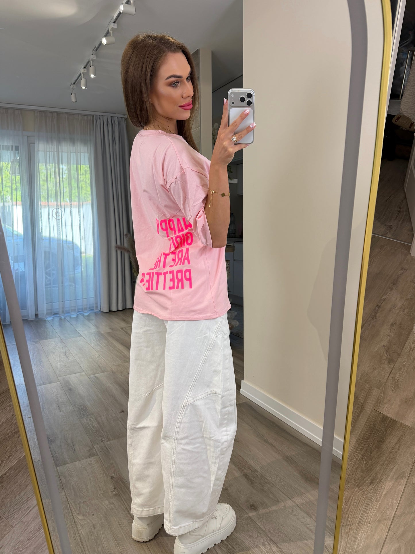 'Crystal Pocket' black and pink rhinestone t-shirt