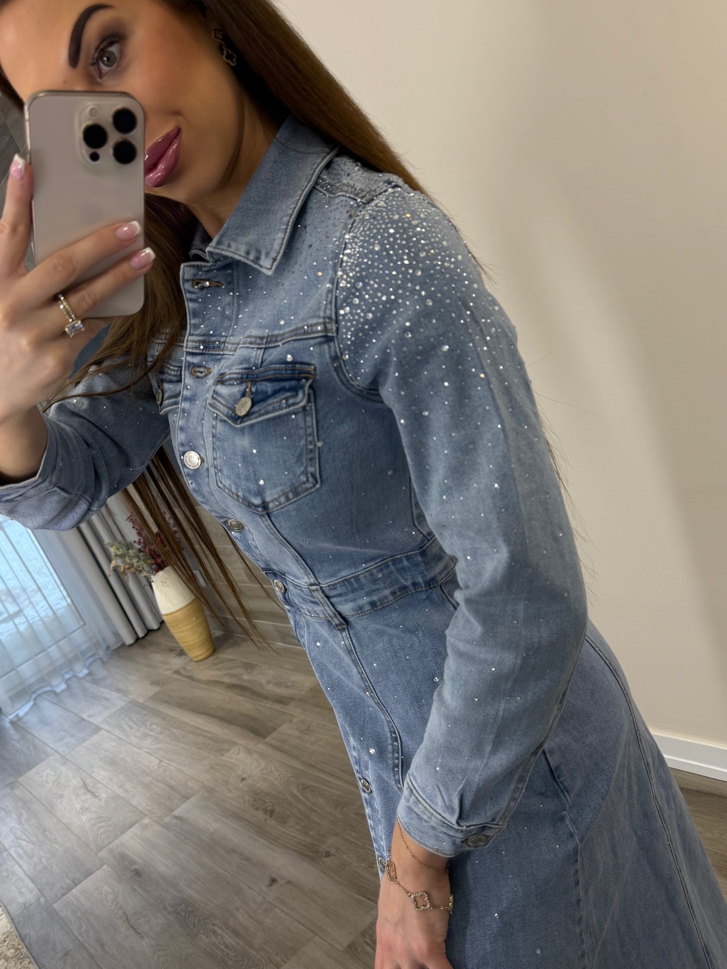 'Crystal Babe' Rhinestone Denim Dress