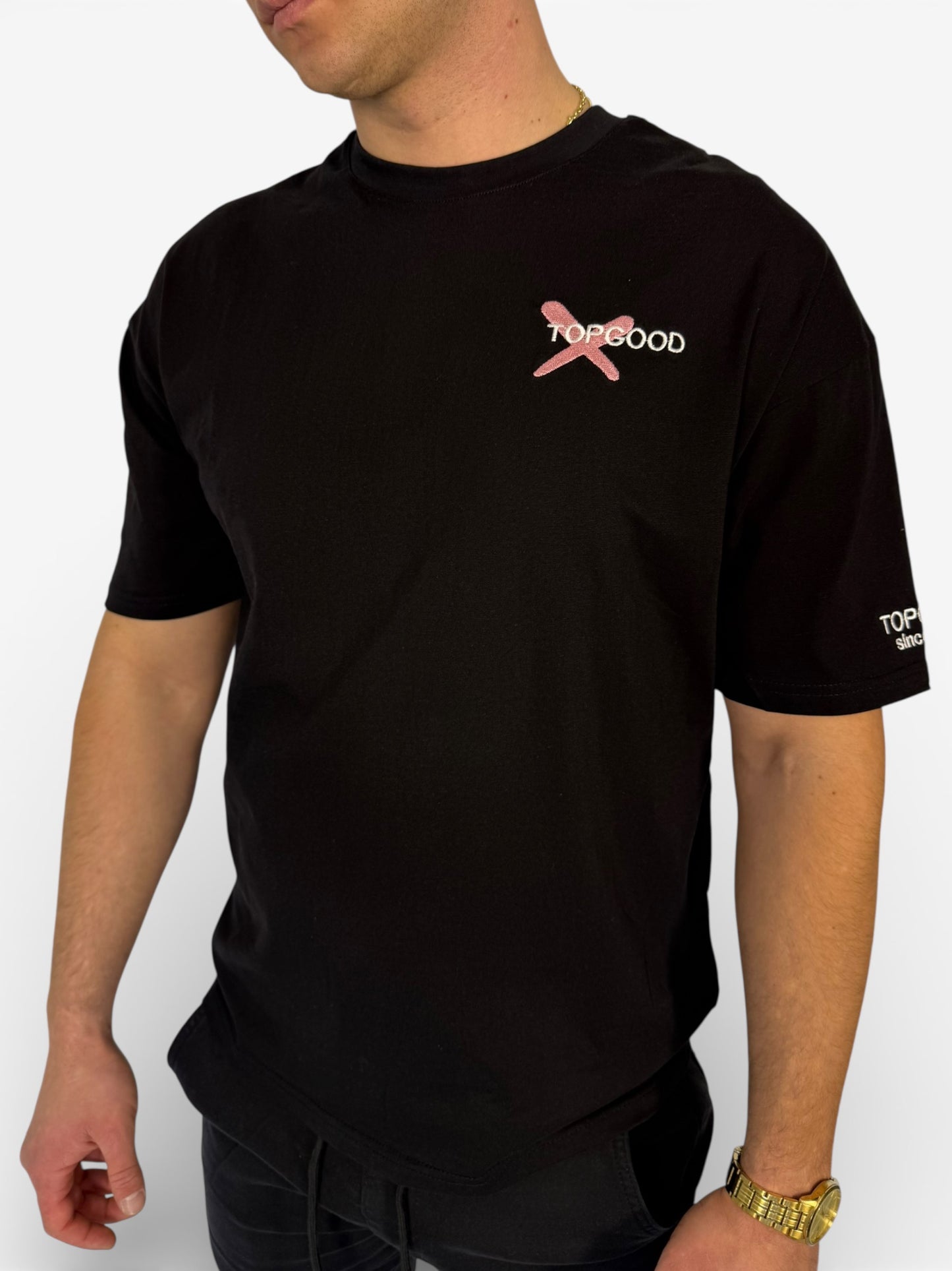 GENTLEMAN "Topgood" fekete nyomott mintás póló (Baggy fit)