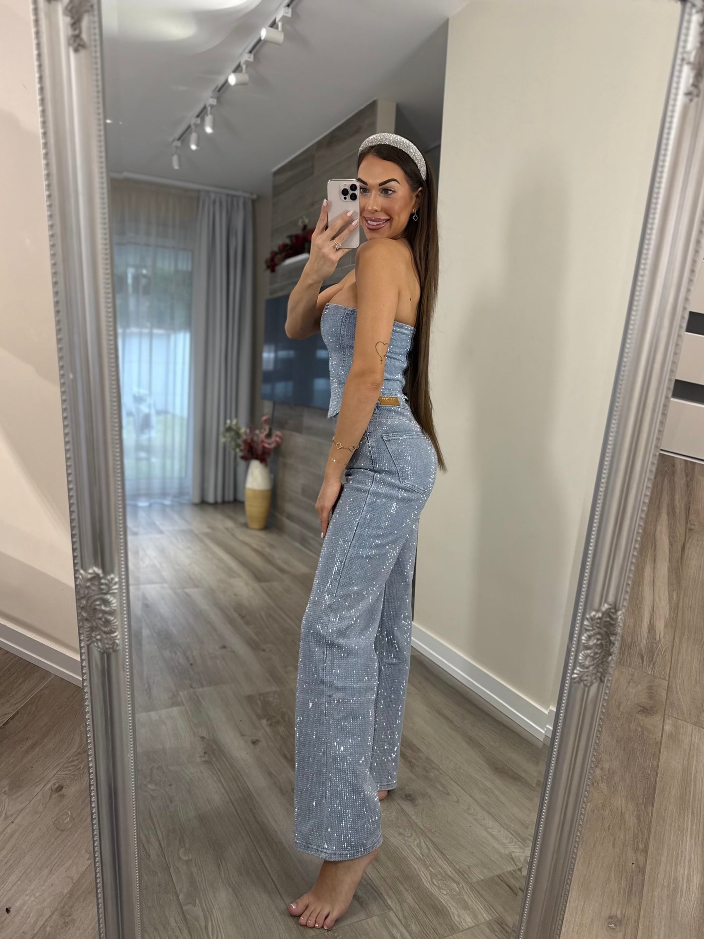 'Blue Diamonds' full rhinestone denim top LIMITED