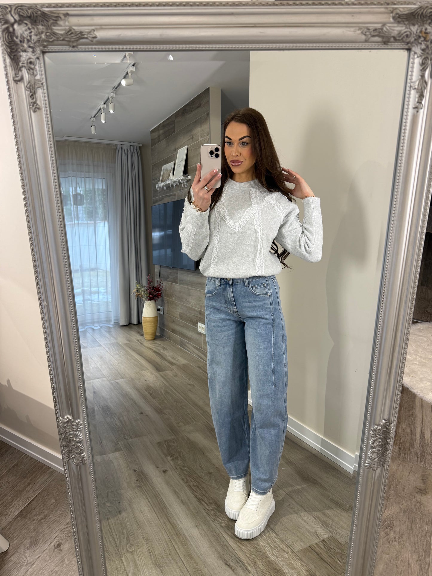 'Blush' grey lace jumper