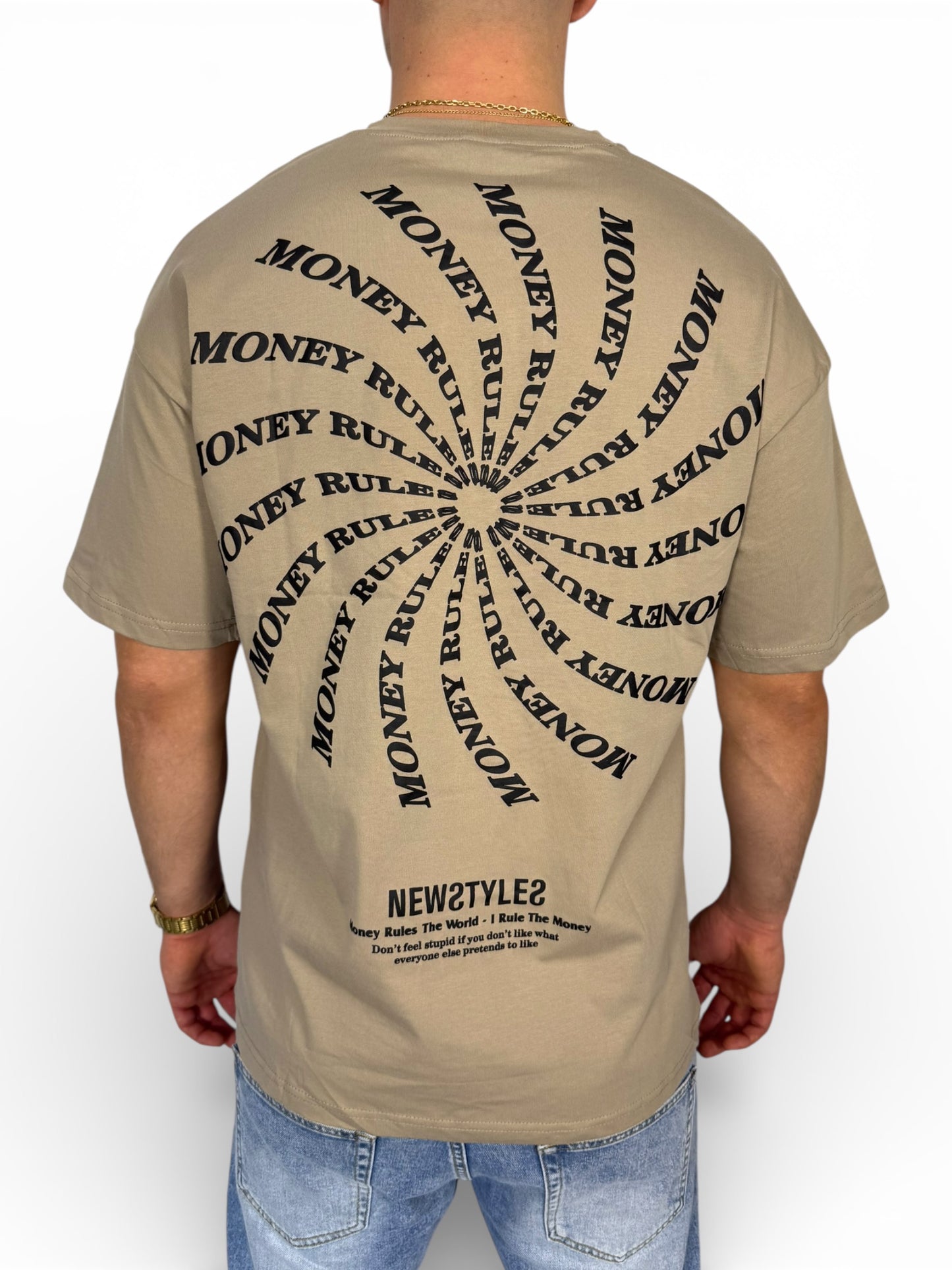 GENTLEMAN "Money Rules" bézs póló (Baggy fit)