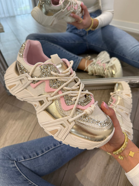 'Glam Rush' gold-pink glitter sneaker