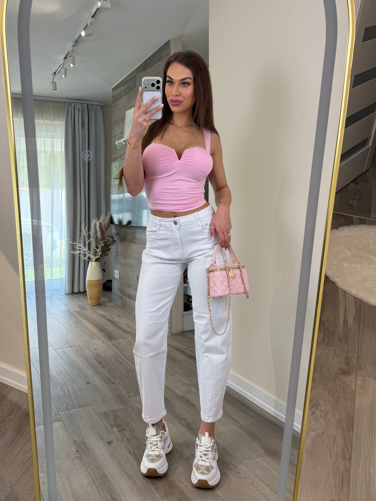 'Ballon Lover' white denim jeans with belt (Balloon/Barrel jeans)
