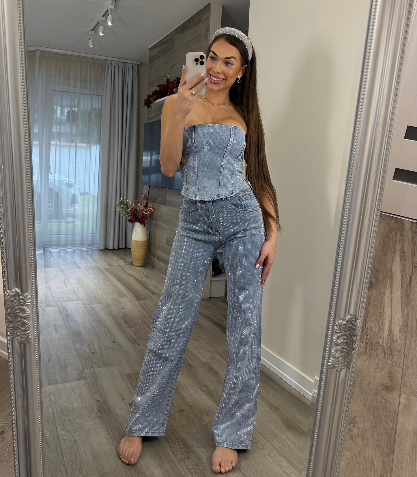 ‘Blue Diamonds' full strasszos farmer top LIMITED