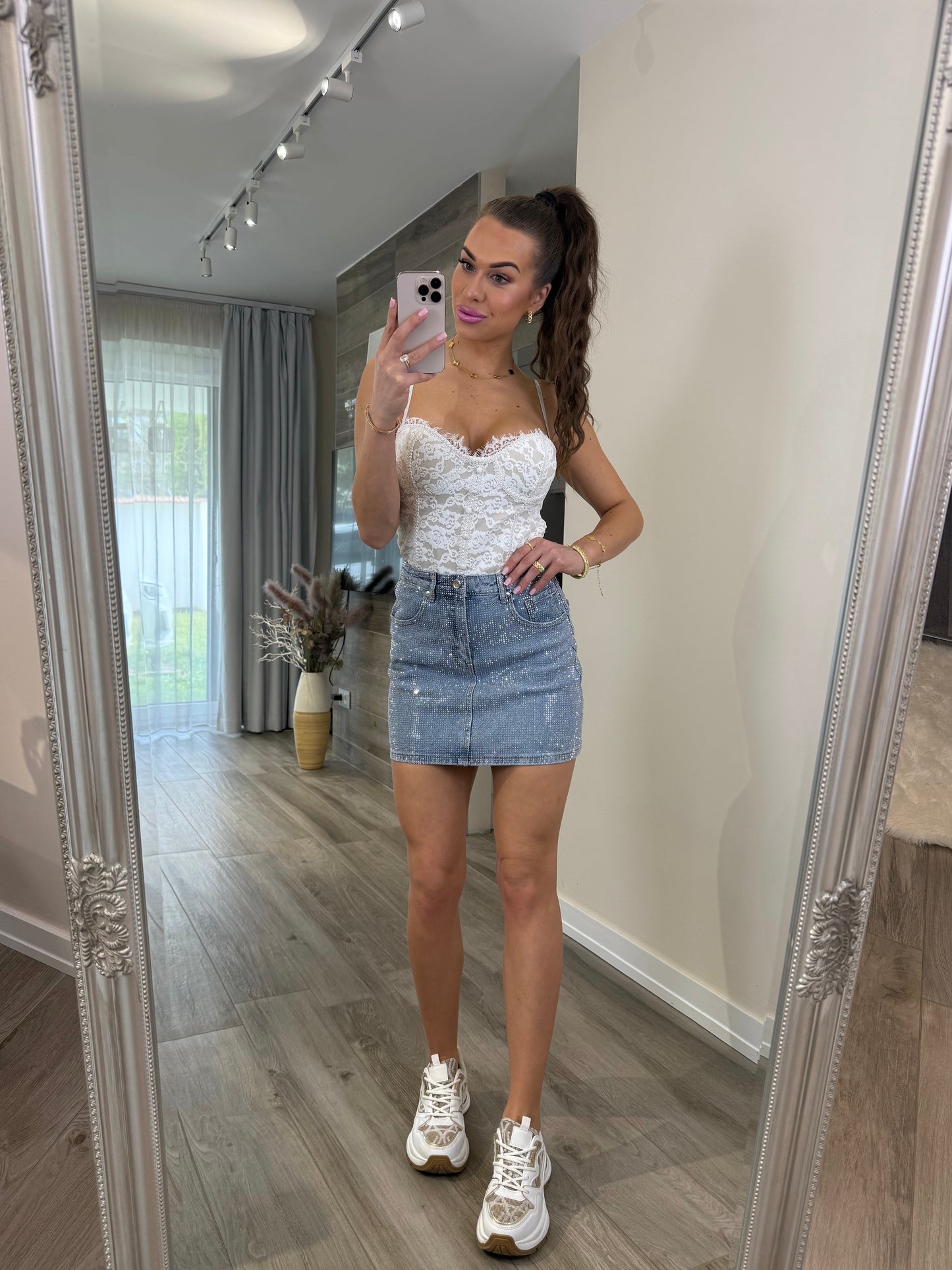 'Blue Diamonds' full rhinestone denim skirt