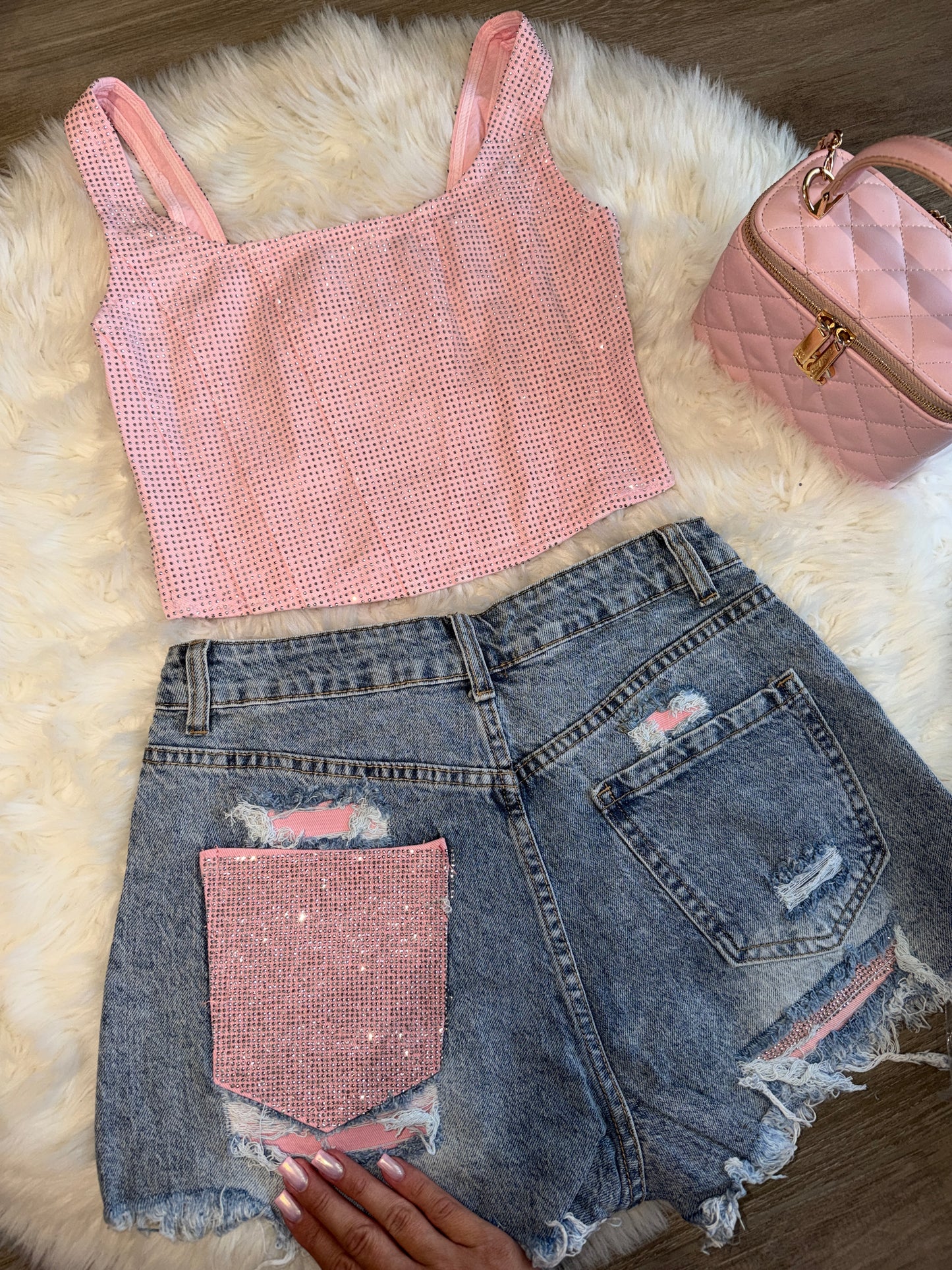 ‘Pink Diamonds' full strasszos crop trikó PREMIUM