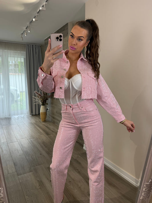 'Pink Diamonds' full rhinestone denim jacket PREMIUM