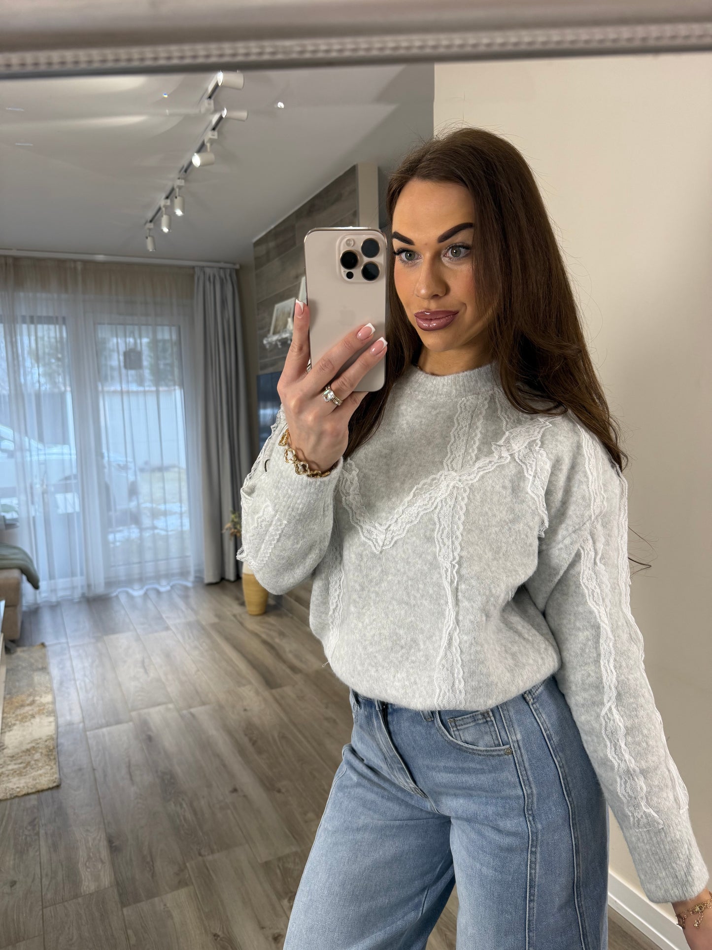 'Blush' grey lace jumper