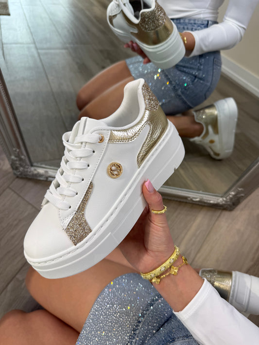 'Golden Glow' gold and white glitter sneakers