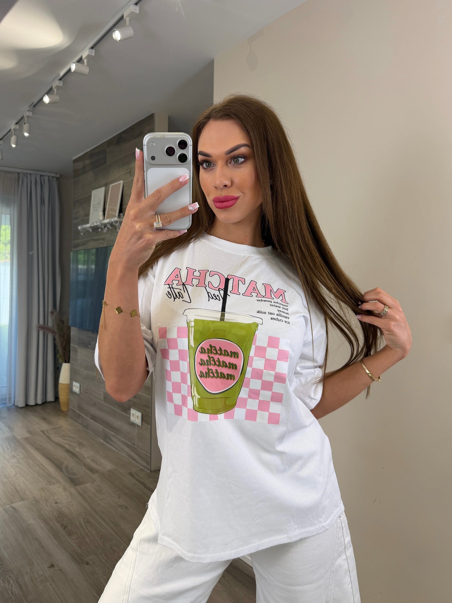'Crystal Pocket' black and pink rhinestone t-shirt
