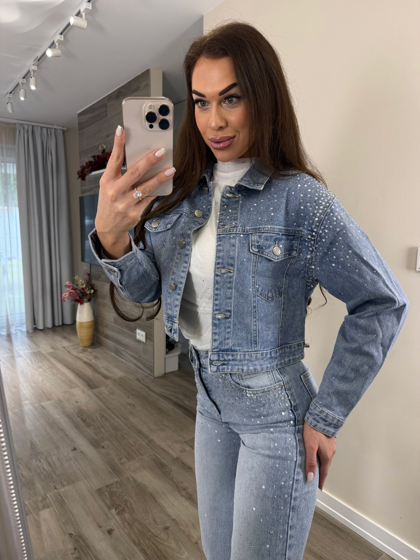 'Seraphina' denim jacket with rhinestones