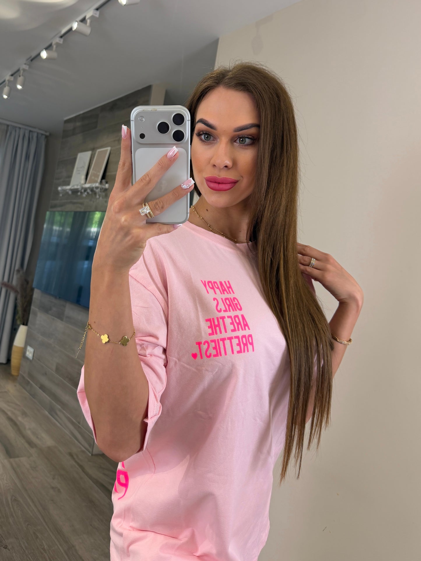 'Crystal Pocket' black and pink rhinestone t-shirt