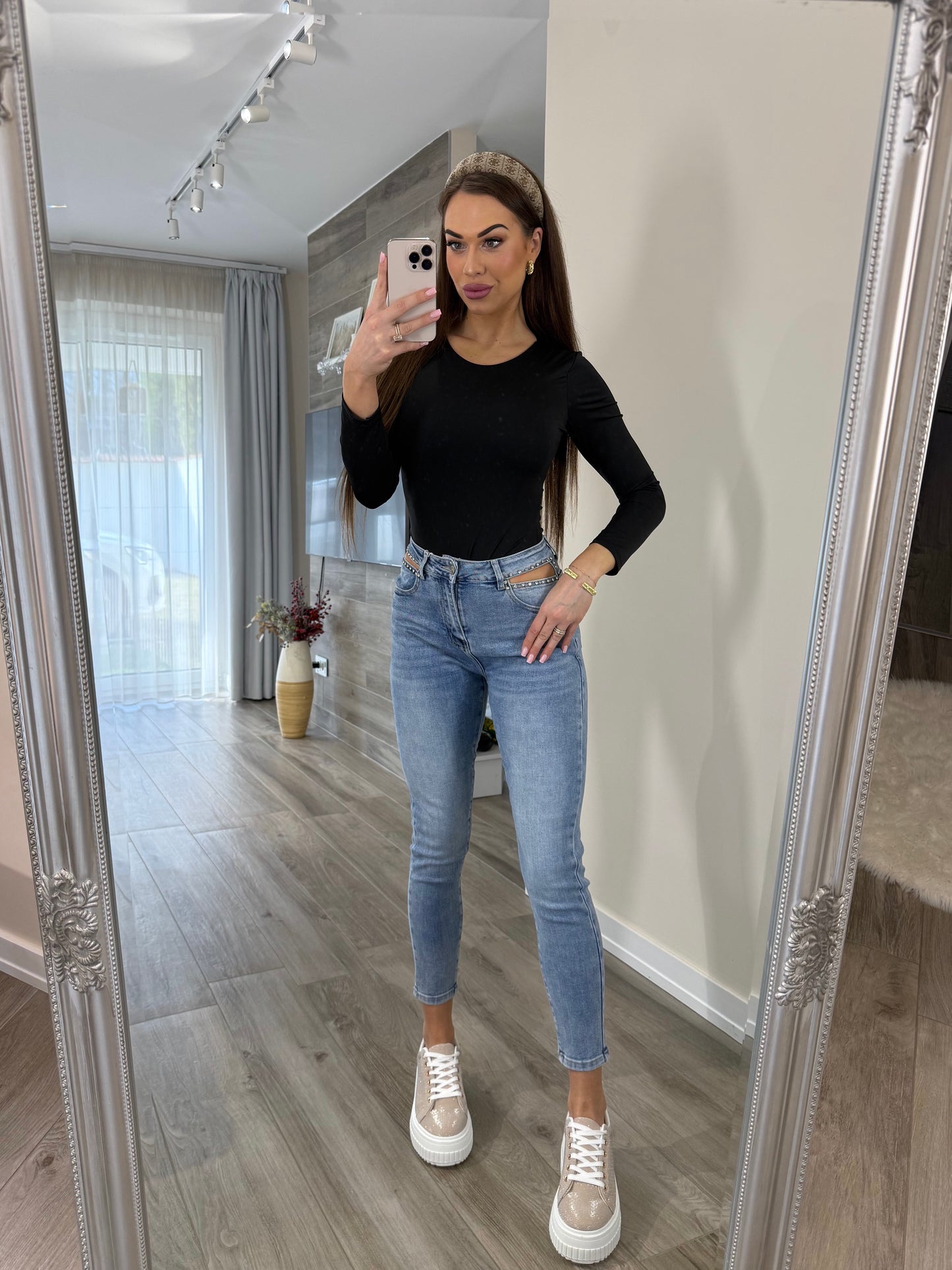'Drama Queen' ripped rhinestone jeans (Mom fit) OVERSIZED!