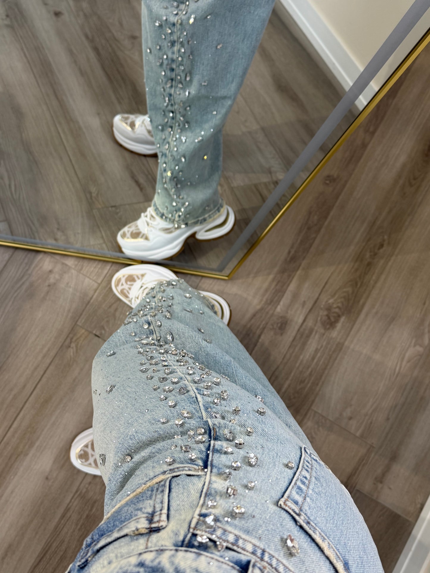 'Crystal Balloon Lover' PREMIUM sewn rhinestone jeans (Balloon/Barrel jeans)