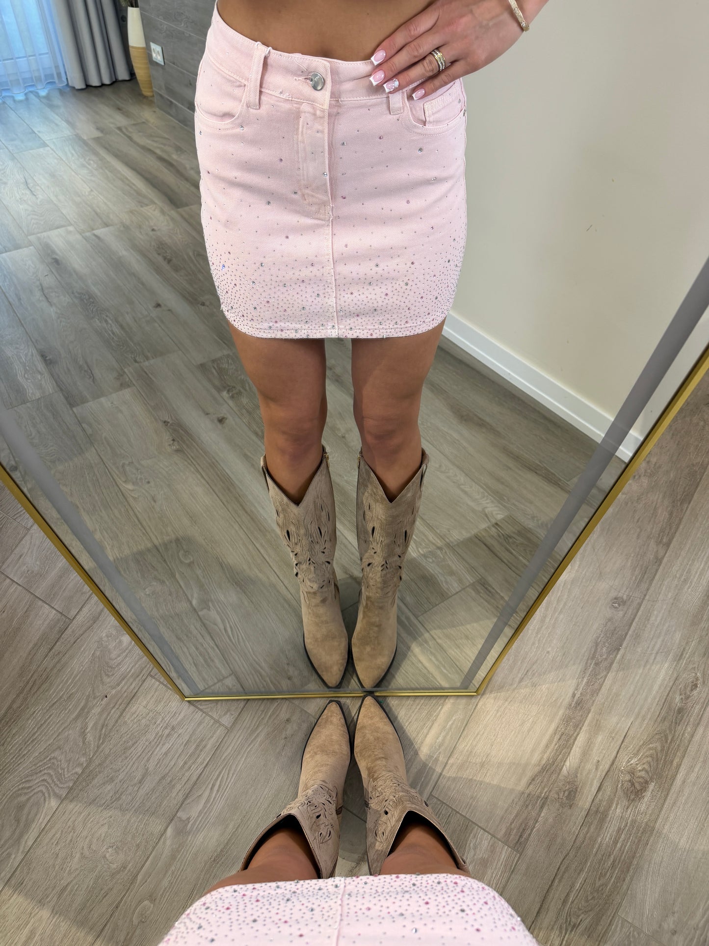'Pink Diamonds' fully rhinestone denim skirt PREMIUM