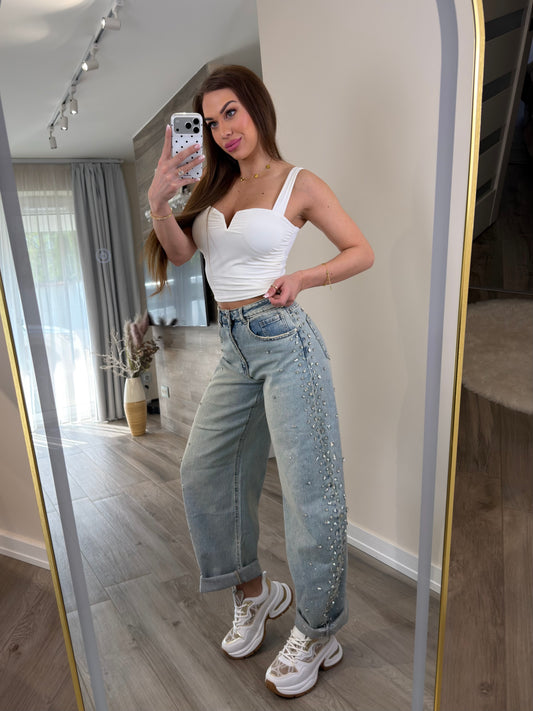 'Crystal Balloon Lover' PREMIUM sewn rhinestone jeans (Balloon/Barrel jeans)