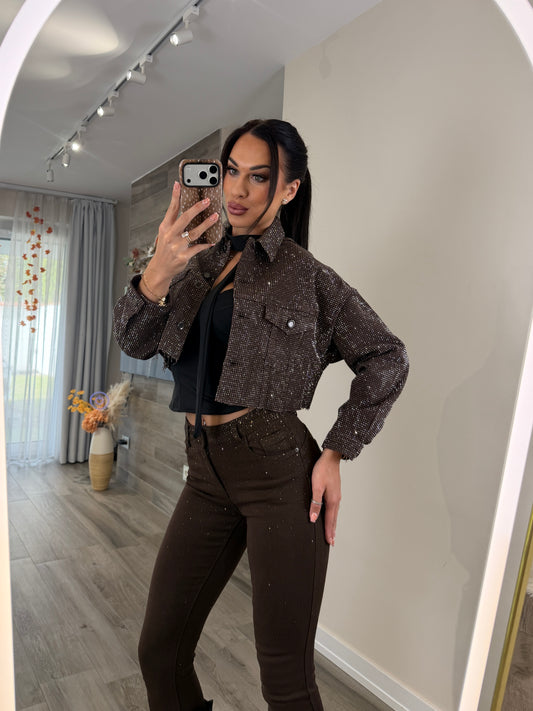 'Brown Diamonds' full strasszköves farmerkabát PREMIUM