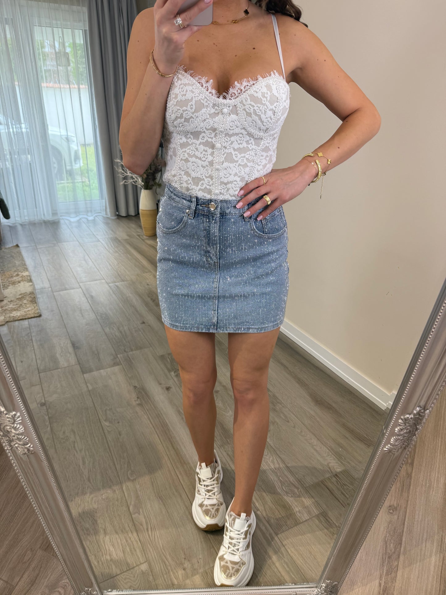 'Blue Diamonds' full rhinestone denim skirt