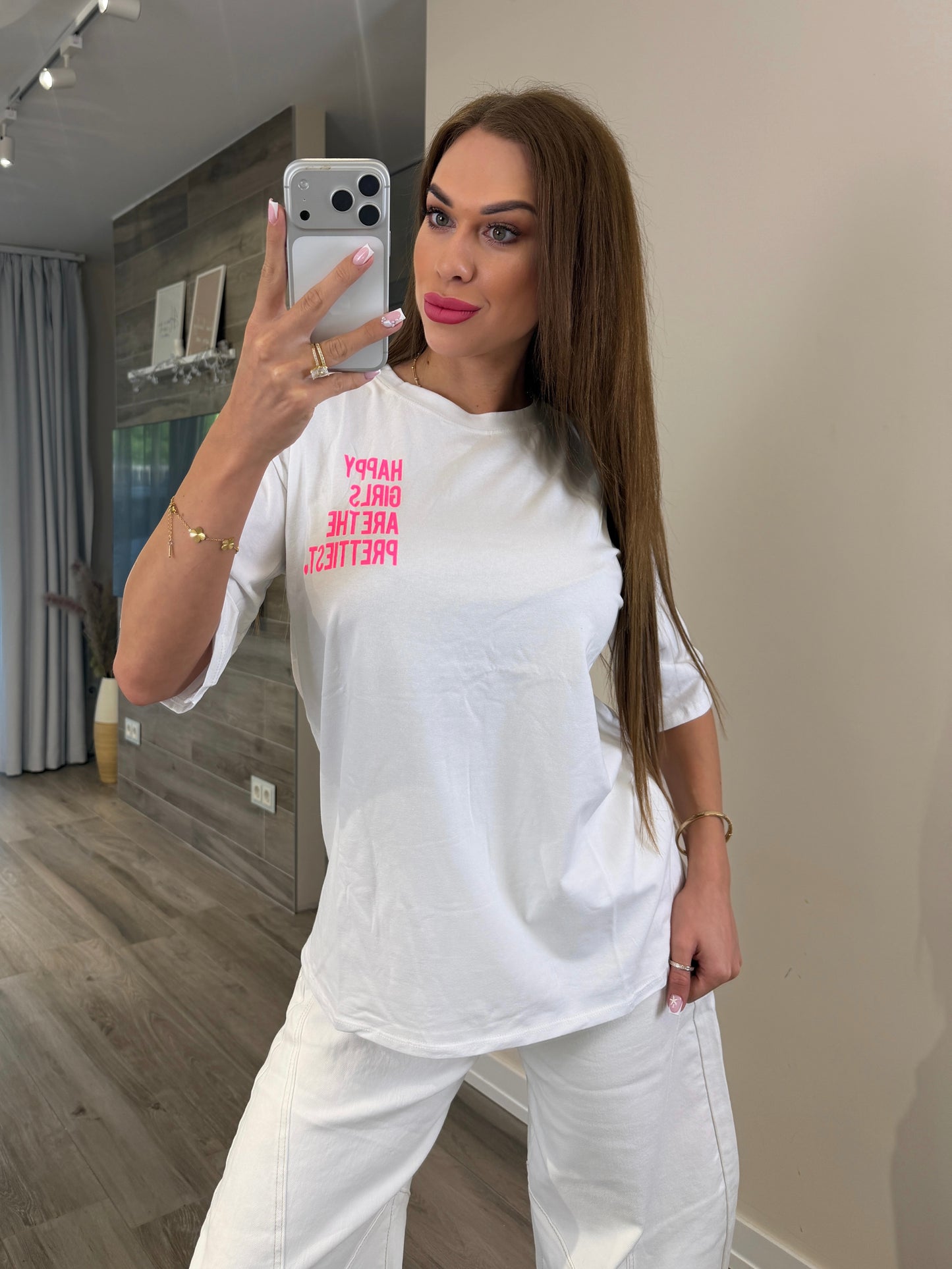 'Crystal Pocket' black and pink rhinestone t-shirt