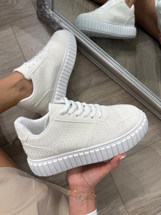 'Bella' strasszköves ecru sneaker