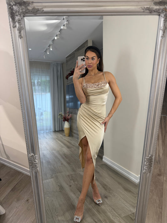 'Santa Babe' bézs flitteres MIDI ruha LIMITED