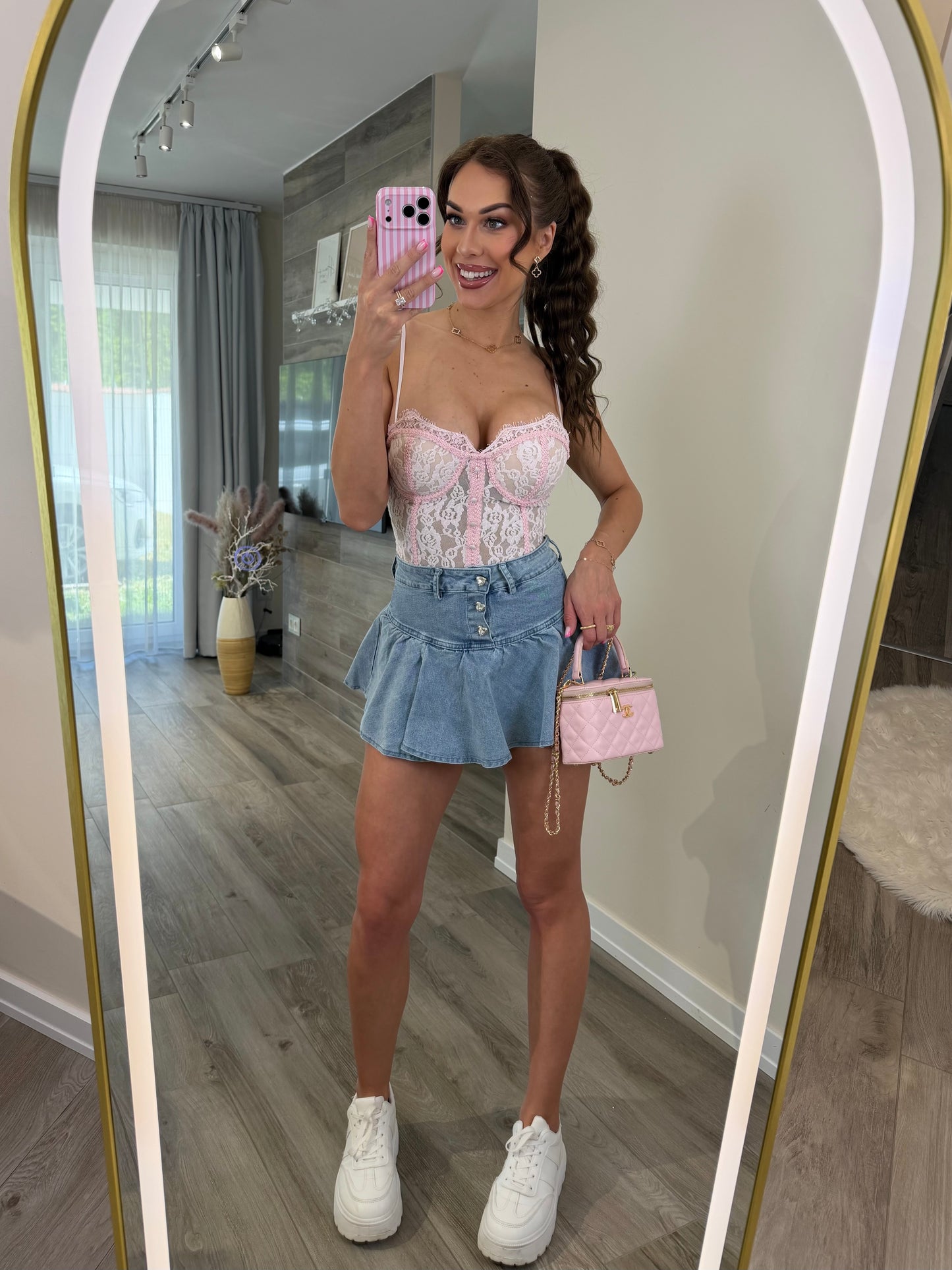 'Denim Ruffle' denim skirt