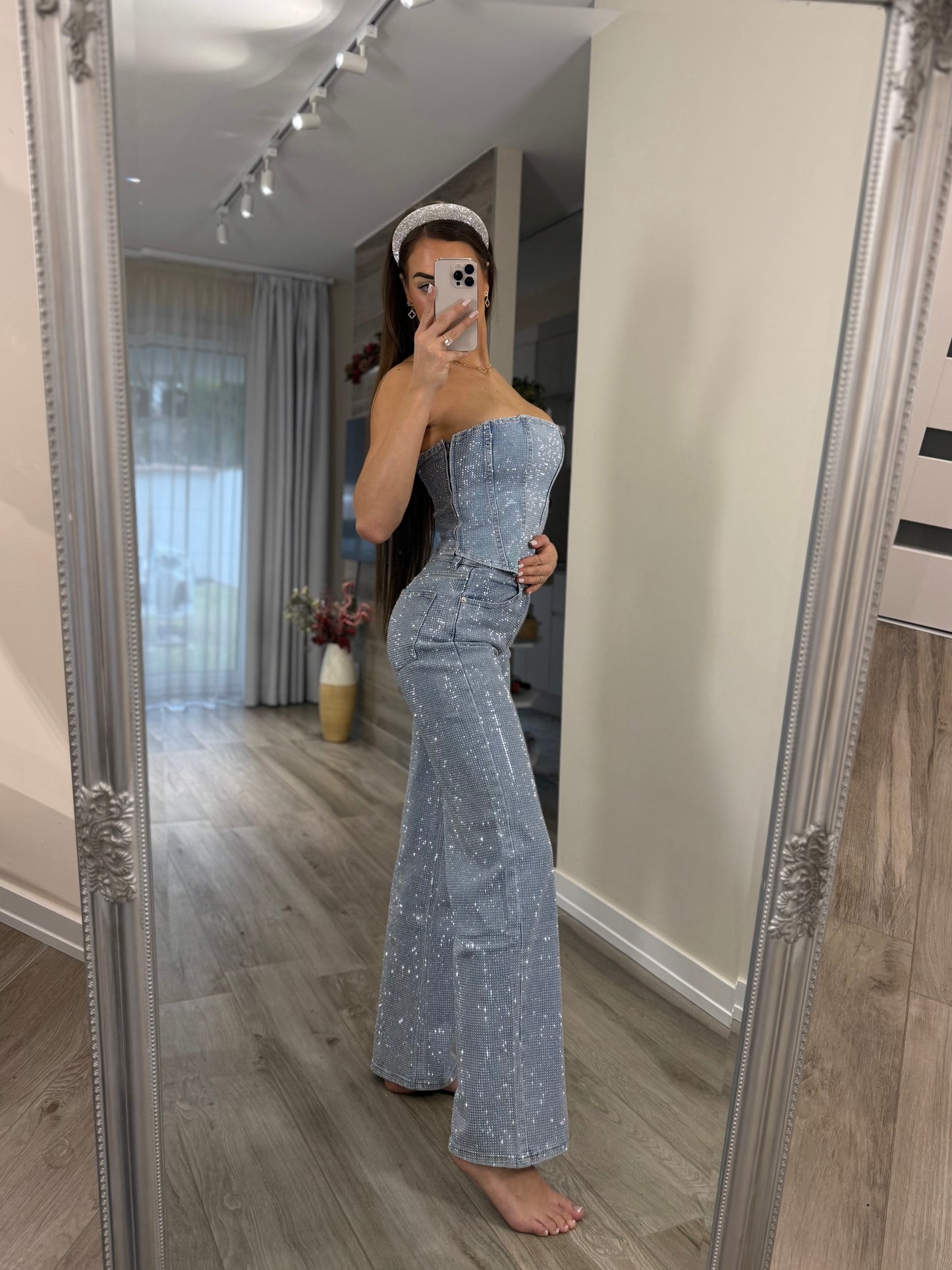 ‘Blue Diamonds' full strasszos farmer top LIMITED