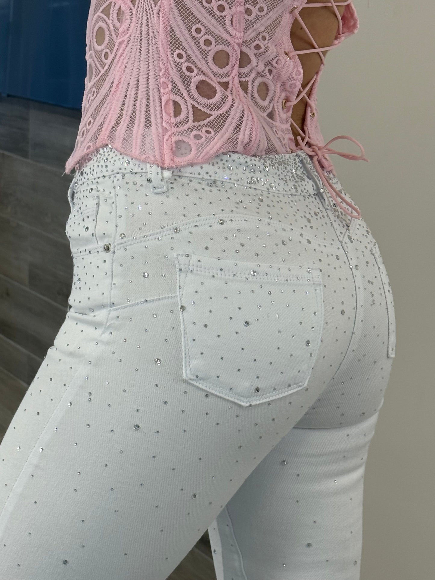 'Seraphina' white rhinestone embellished jeans (Slim fit - push up)