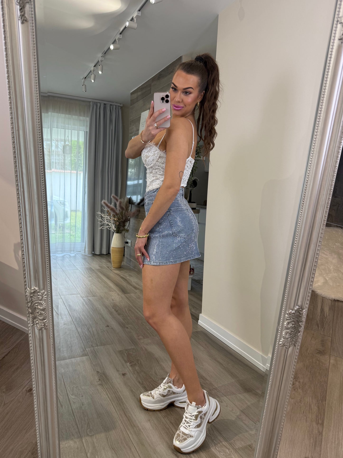 'Blue Diamonds' full rhinestone denim skirt