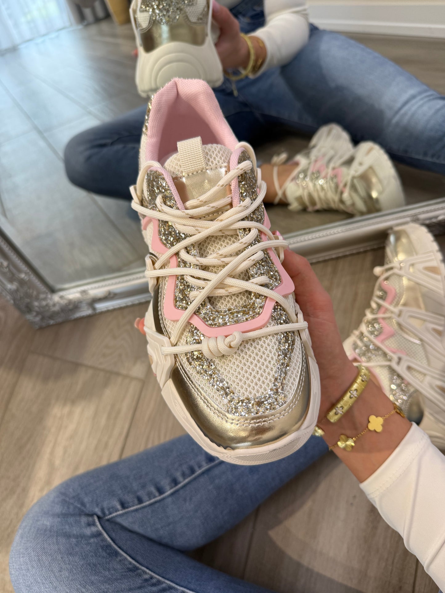 'Glam Rush' gold-pink glitter sneaker