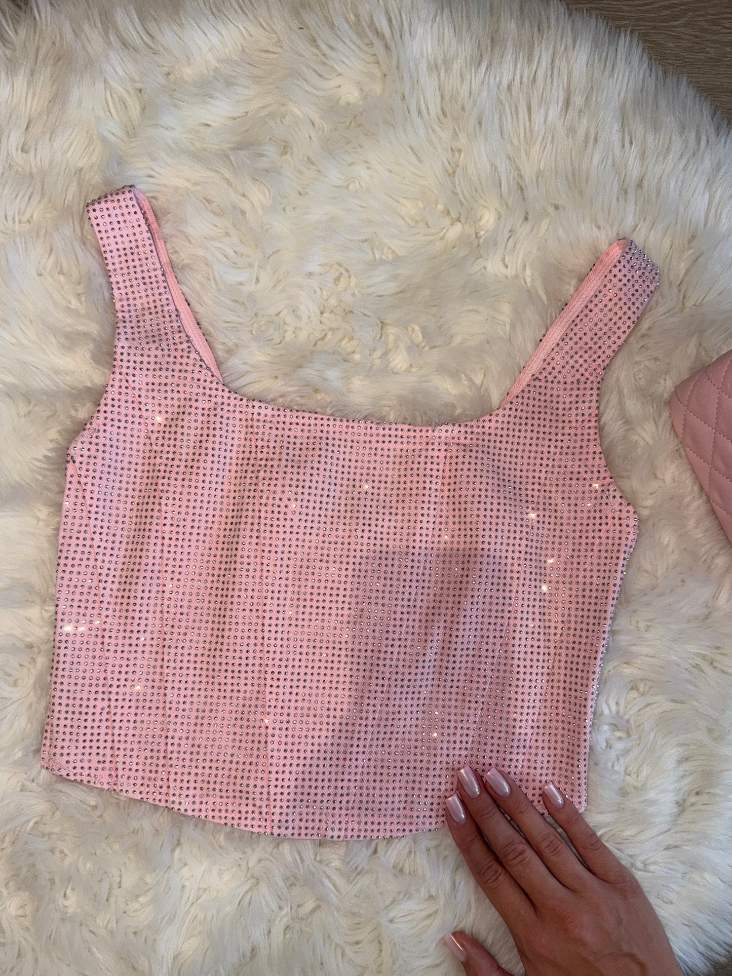 ‘Pink Diamonds' full strasszos crop trikó PREMIUM