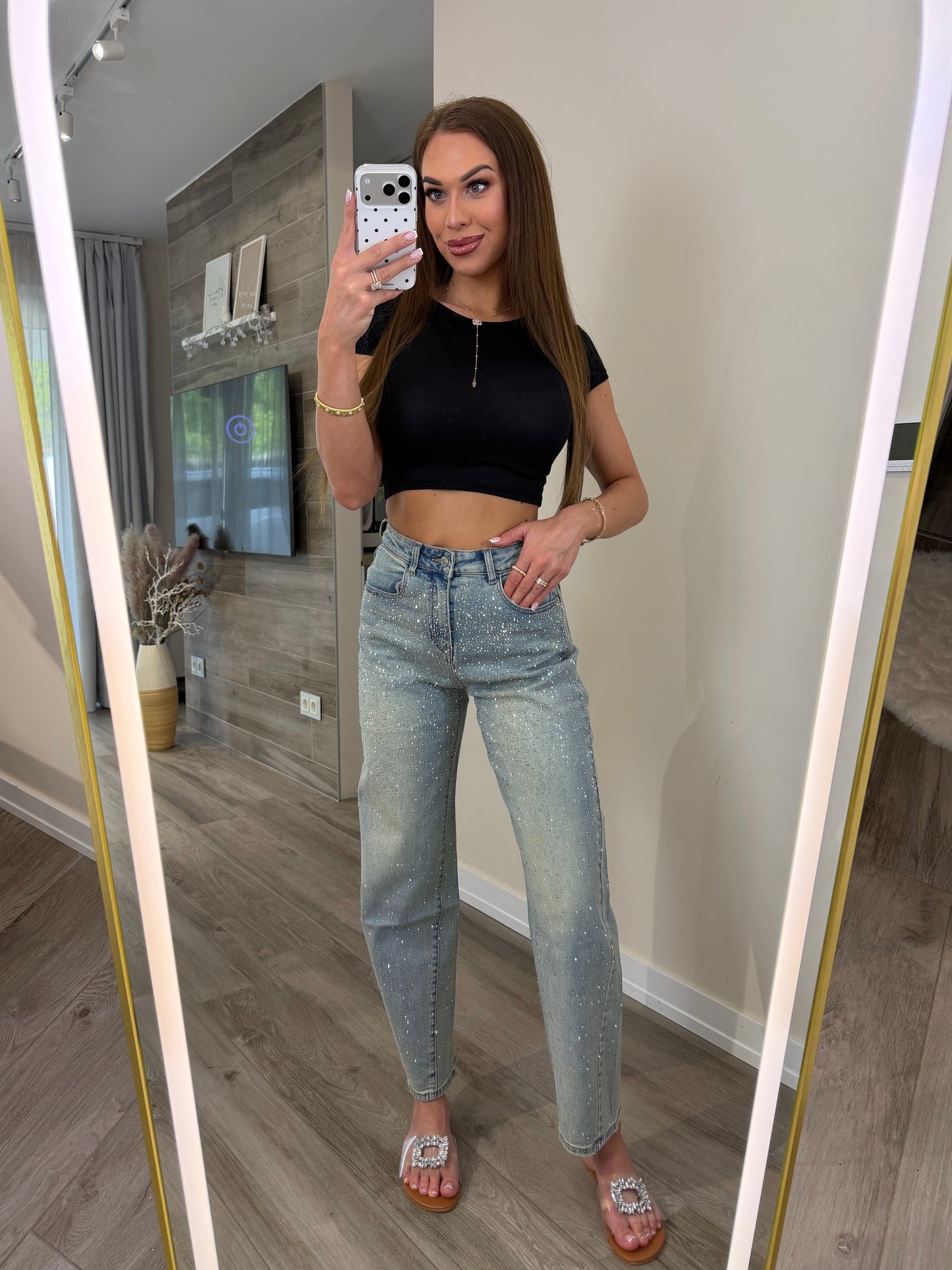 'Crystal Balloon Lover' PREMIUM sewn rhinestone jeans (Balloon/Barrel jeans)