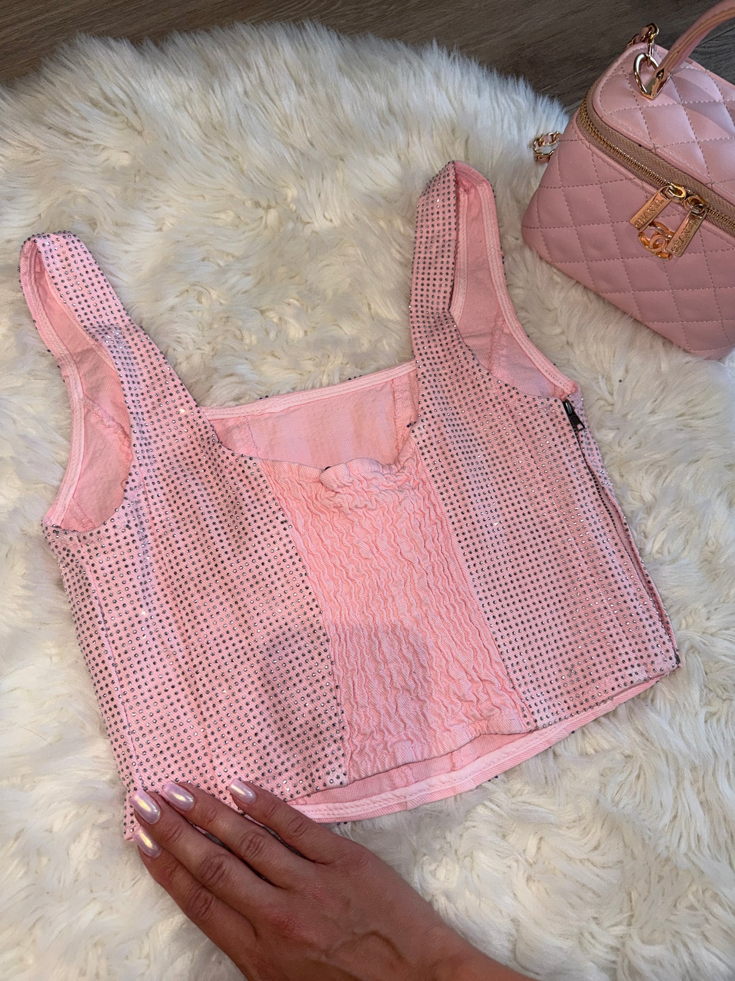 ‘Pink Diamonds' full strasszos crop trikó PREMIUM