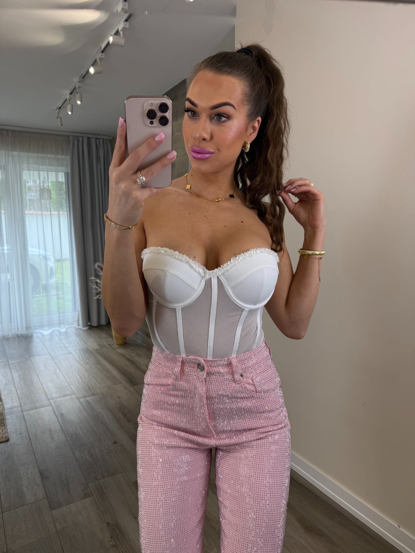 'Pink Diamonds' full rhinestone denim jeans PREMIUM