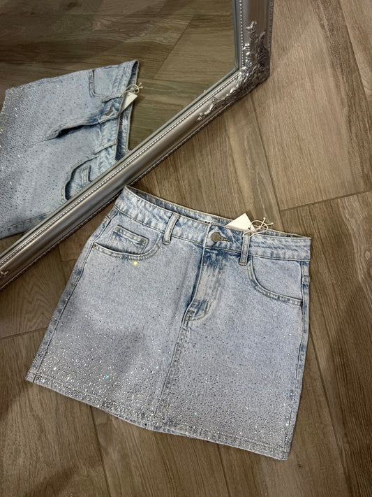 'Glow Up' rhinestone denim skirt