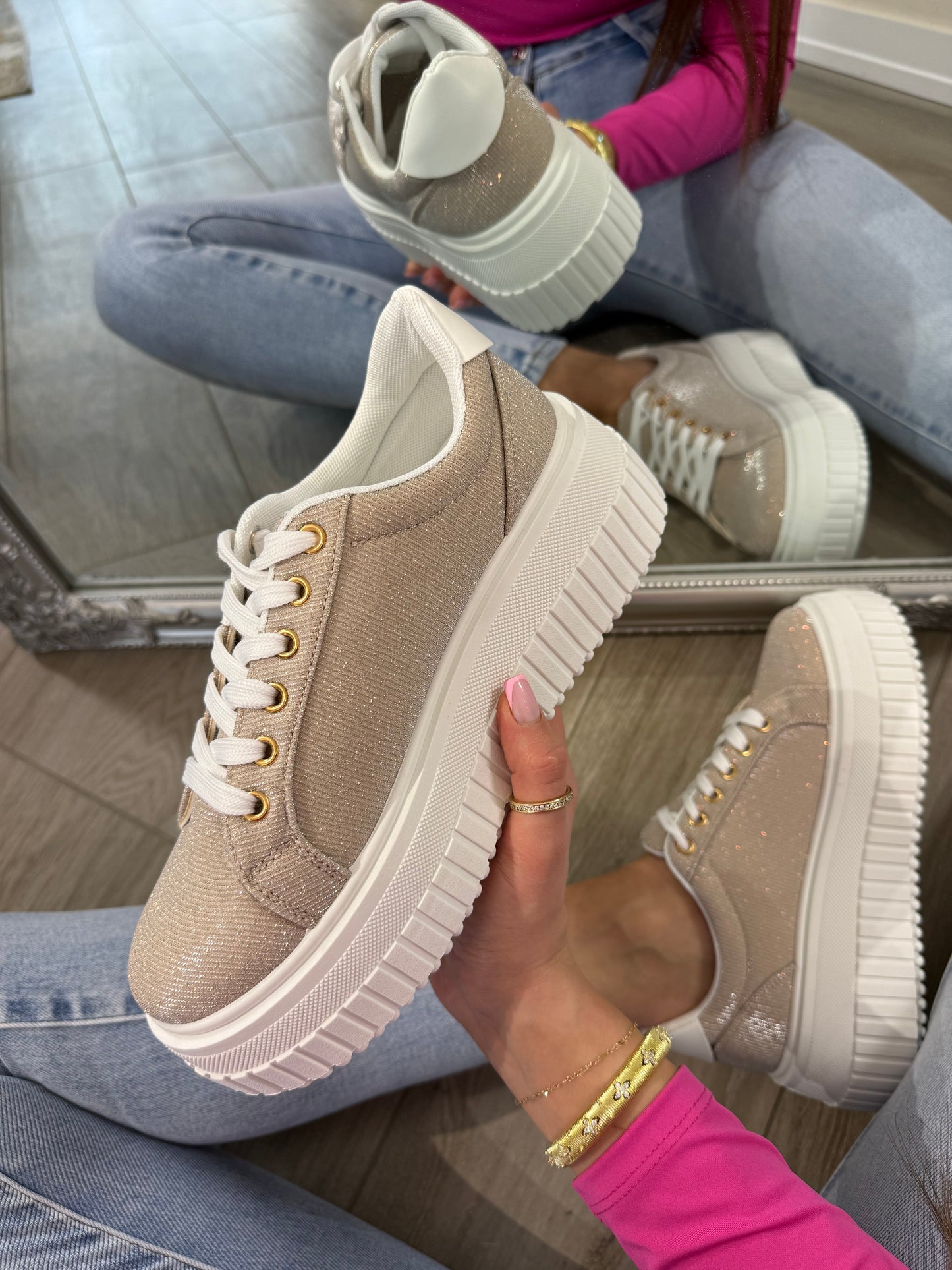 'Bella' rose gold glitter sneaker