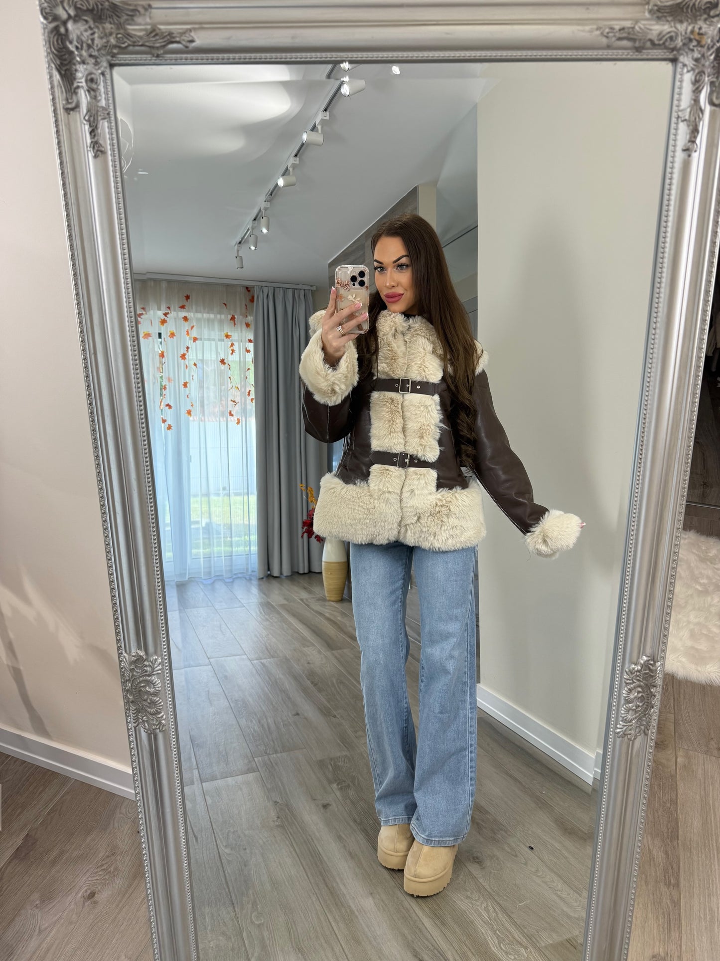 ‘Leather Queen' barna bélelt bundás kabát LIMITED