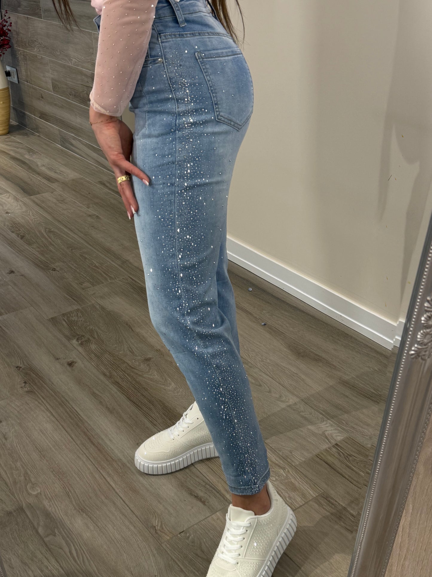 "Shimmer Queen" Rhinestone Embellished Jeans (Mom fit)