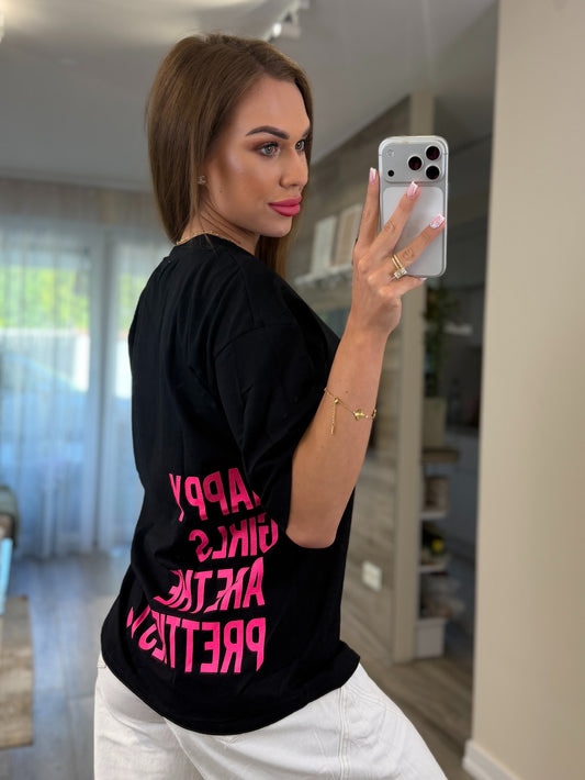 'Crystal Pocket' black and pink rhinestone t-shirt