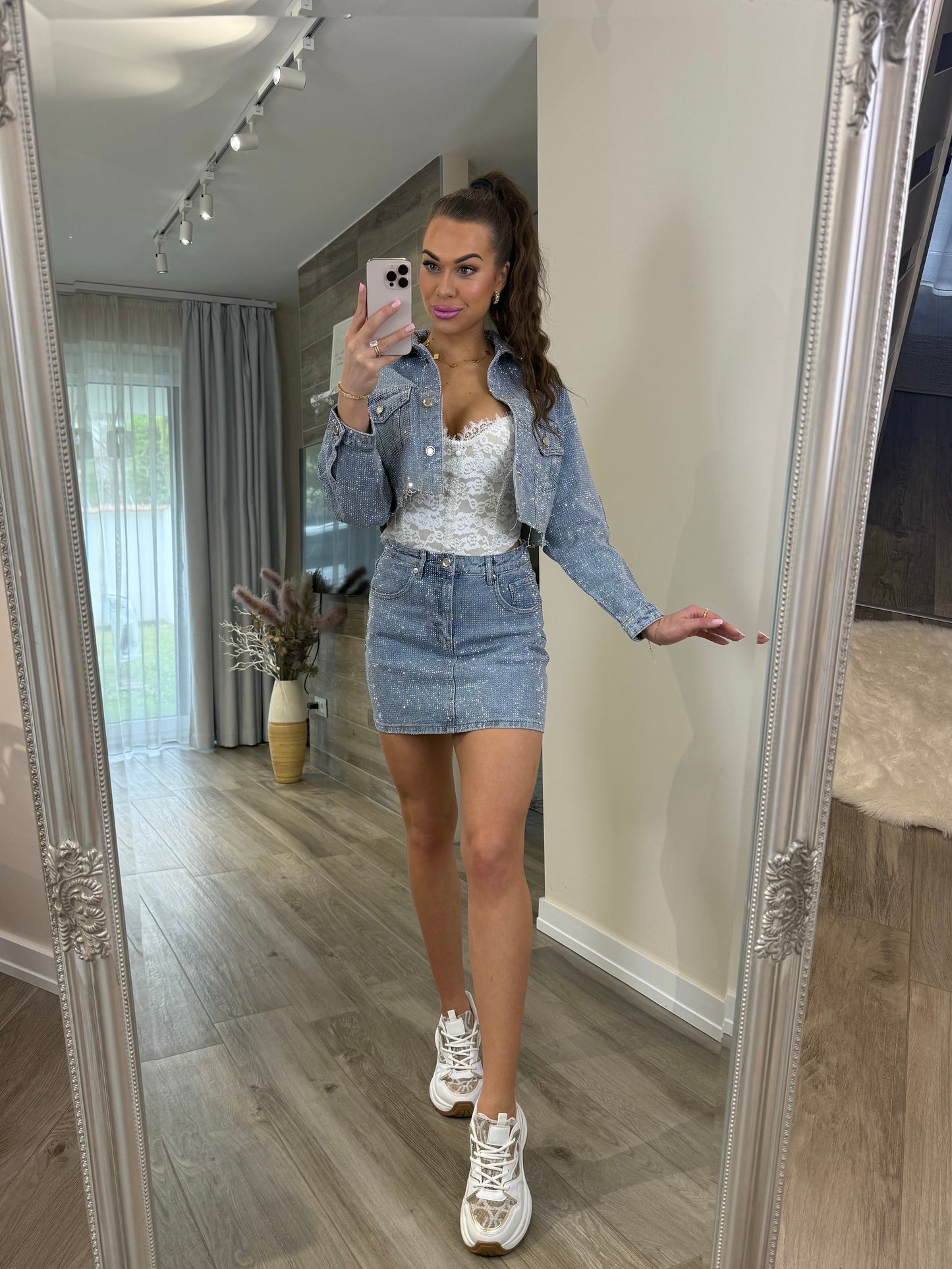 'Blue Diamonds' full rhinestone denim jacket PREMIUM