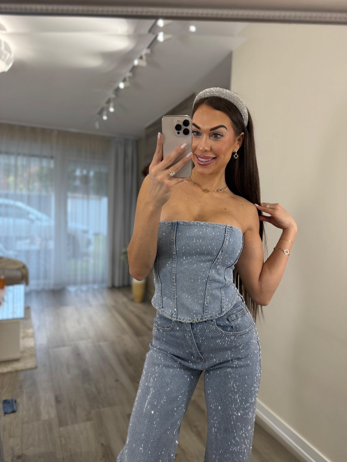 ‘Blue Diamonds' full strasszos farmer top LIMITED