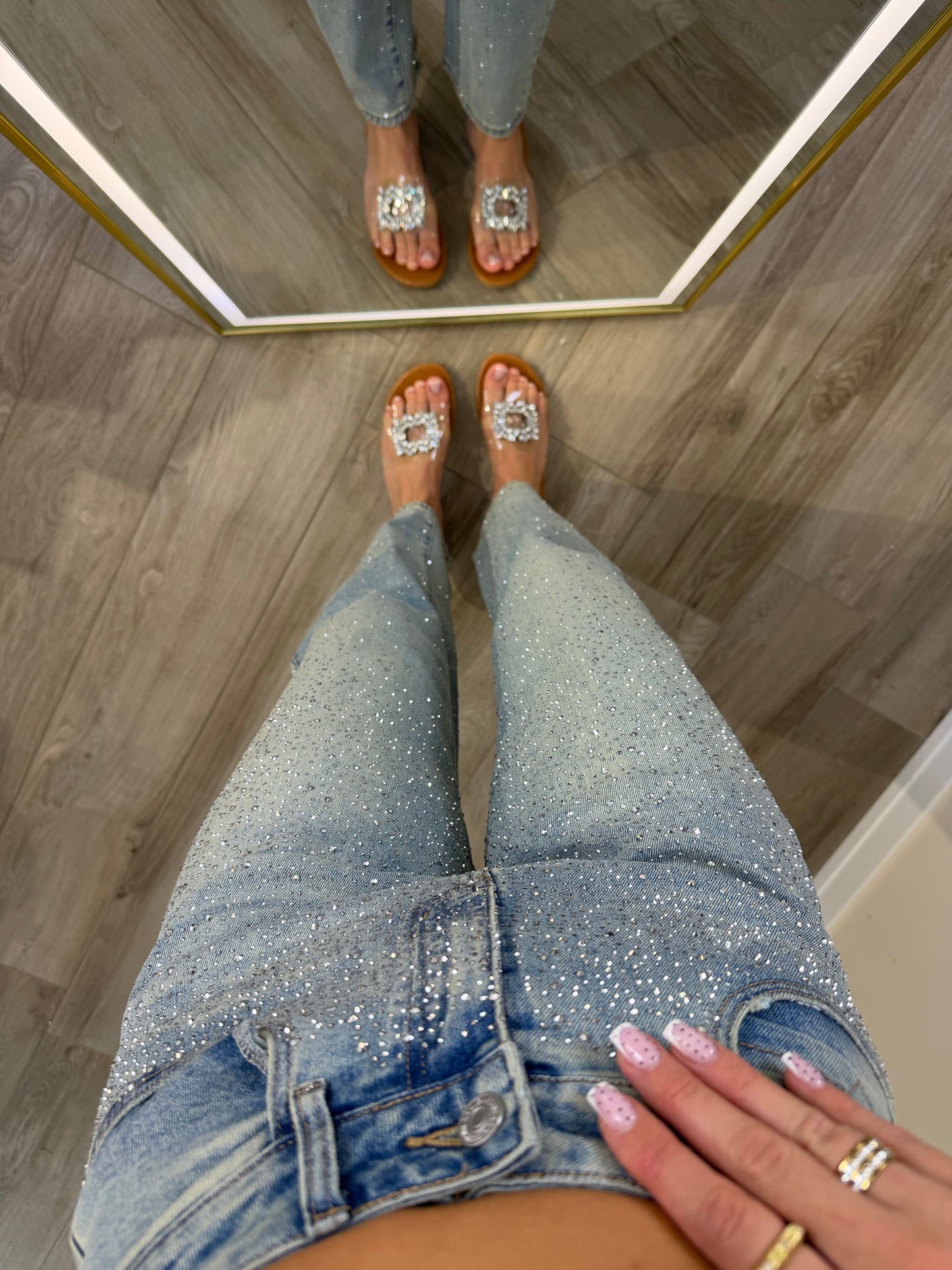 'Crystal Balloon Lover' PREMIUM sewn rhinestone jeans (Balloon/Barrel jeans)
