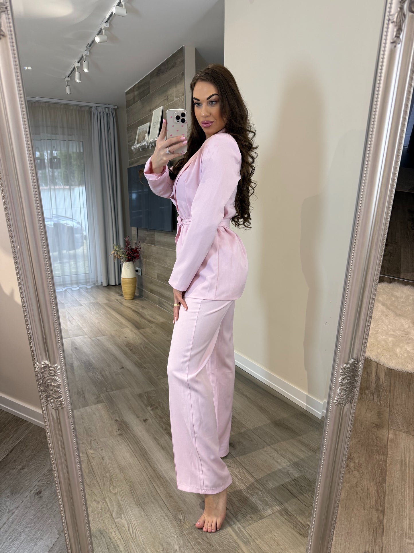 'Office Diva' pink tie-waist blazer set