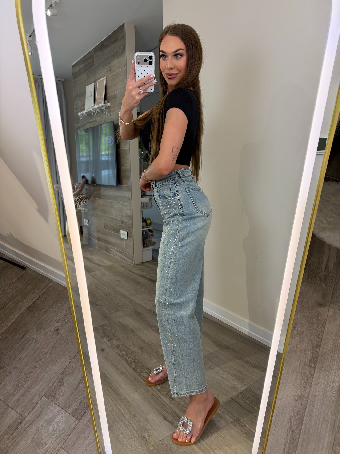 'Crystal Balloon Lover' PREMIUM sewn rhinestone jeans (Balloon/Barrel jeans)