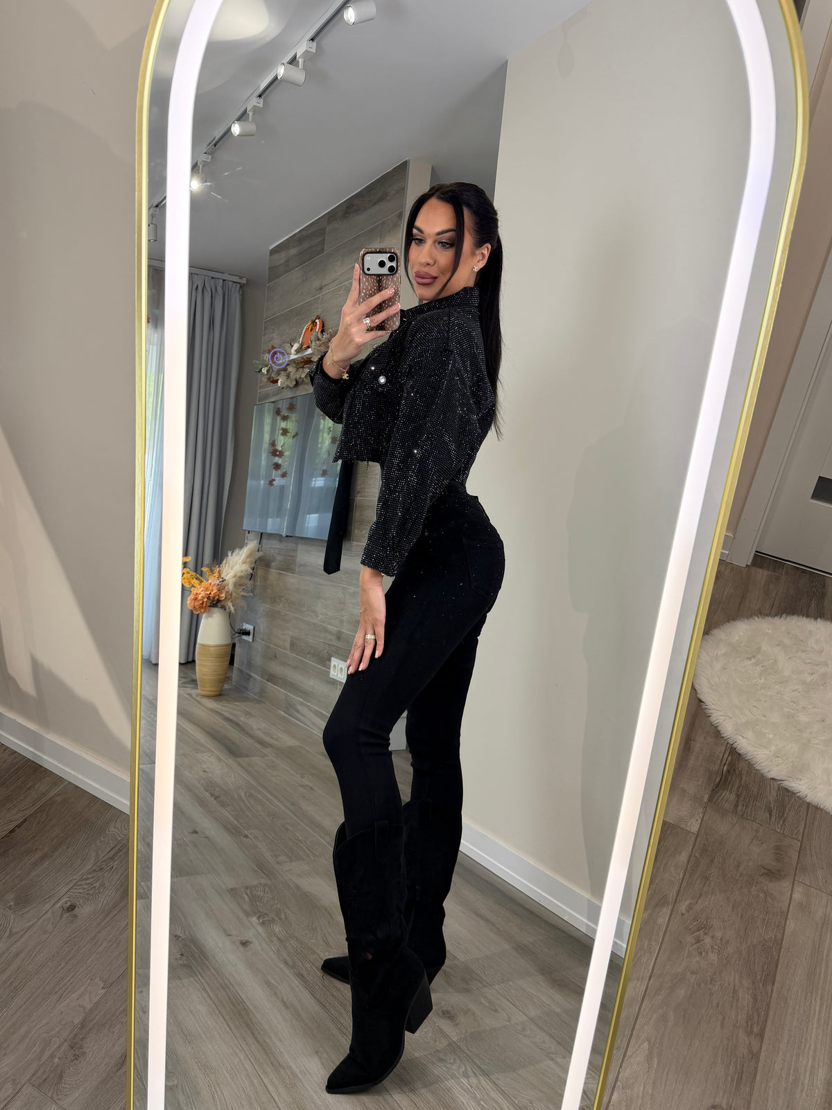 ‘Seraphina' black strasszkövekkel díszített farmernadrág (Slim fit - push up) ELŐRENDELÉS ELÉRHETŐ