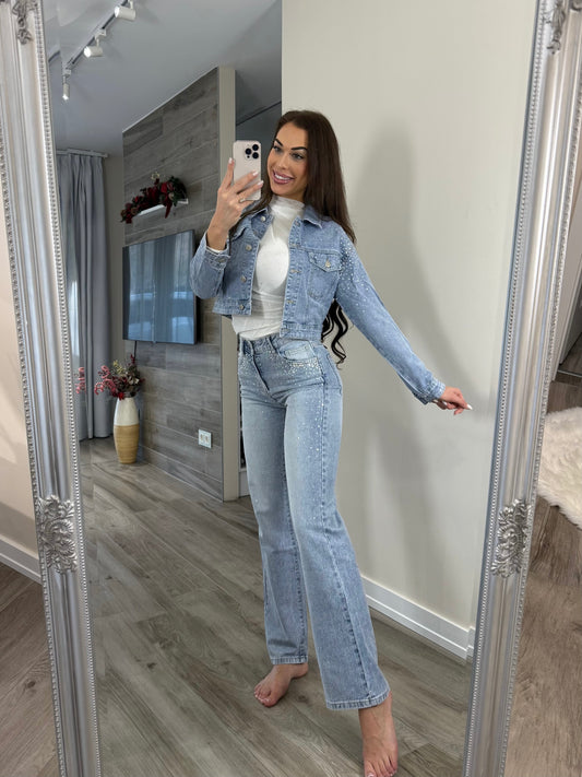 ‘Seraphina' strasszkövekkel díszített farmernadrág (Wide leg)